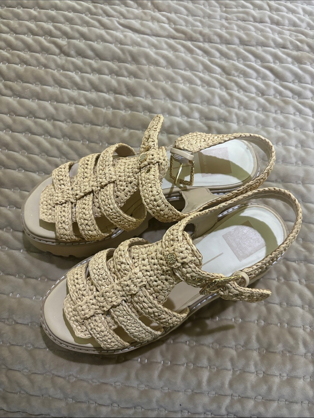 Dolce Vita Braided Straw Slingback Sandals in Natural Beige